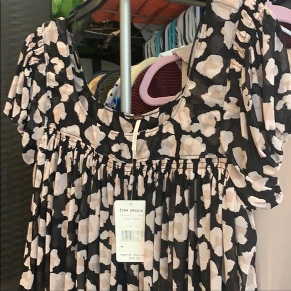 Free People Meg’s leopard print crop top black pink bubble hem mesh size XS - Picture 8 of 12